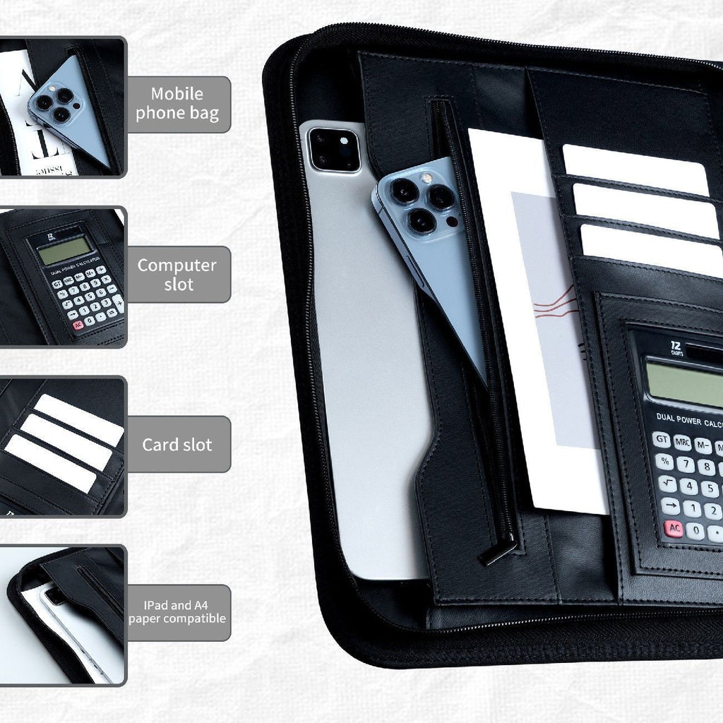 A4 Leather Folder – Zippered Business Portfolio with Handle