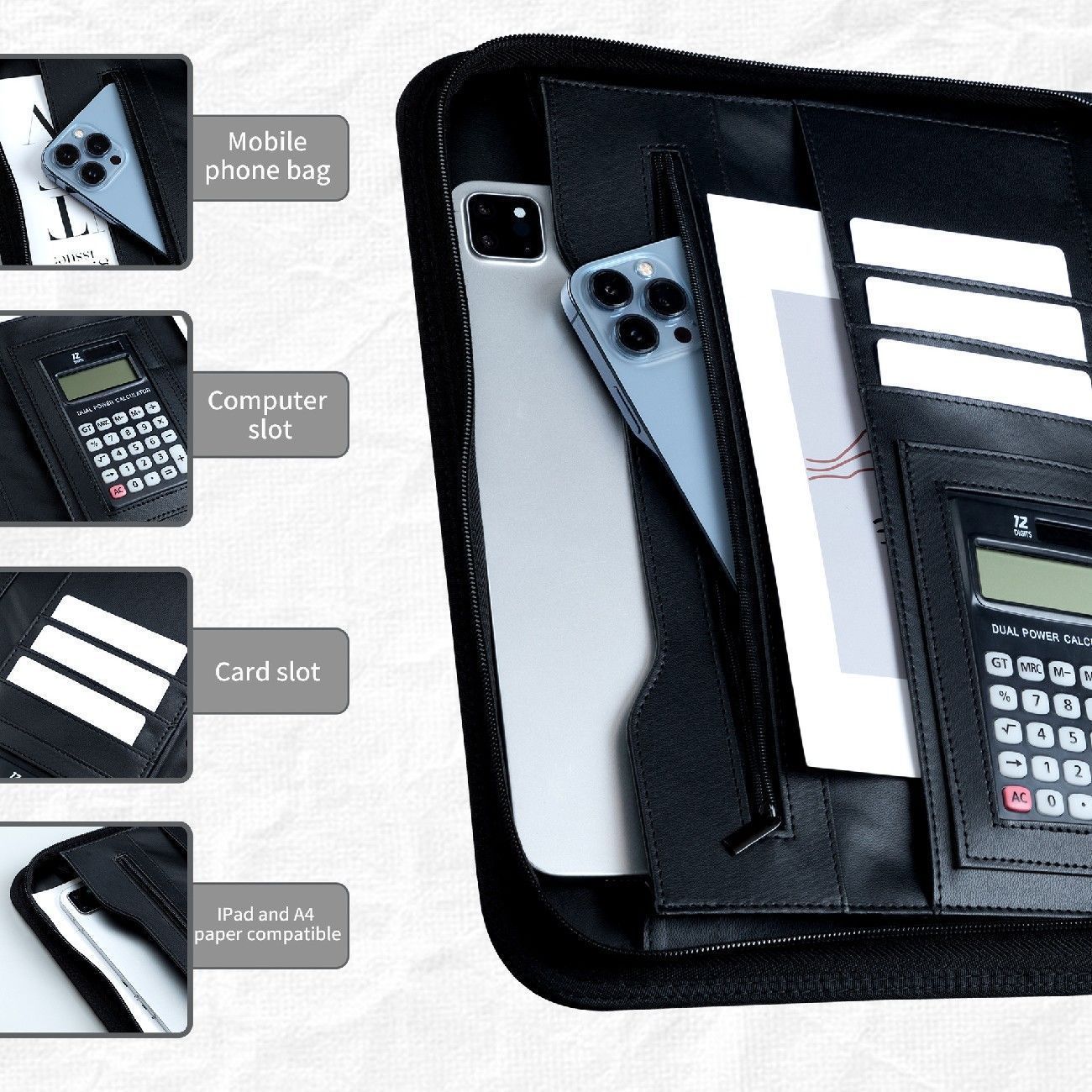 A4 Leather Folder – Zippered Business Portfolio with Handle