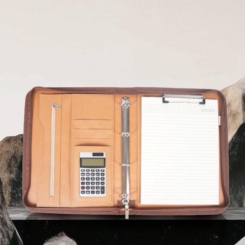A4 Leather Folder – Zippered Business Portfolio with Handle