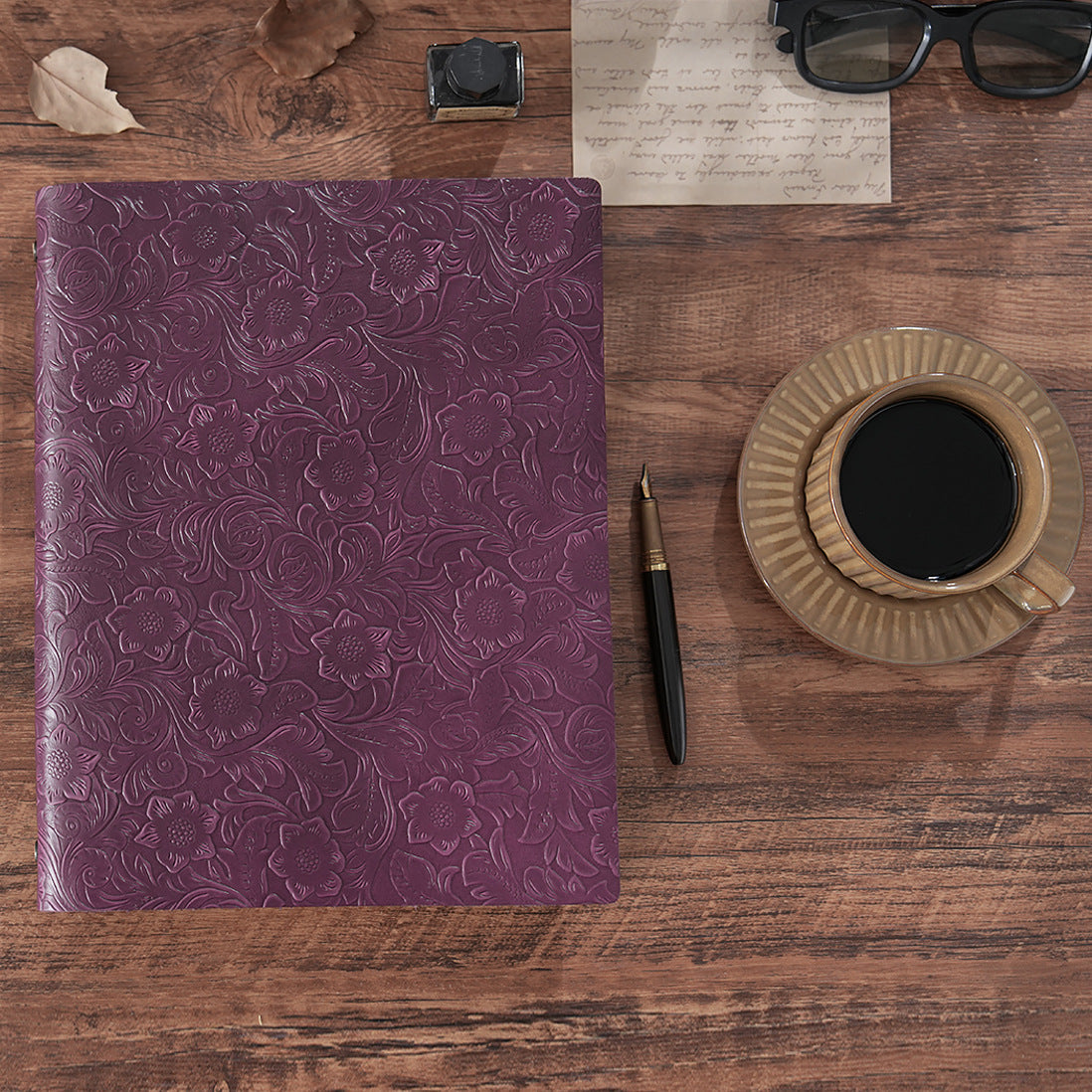 A5 Embossed Leather Notebook – Vintage Refillable Journal with Thick Pages