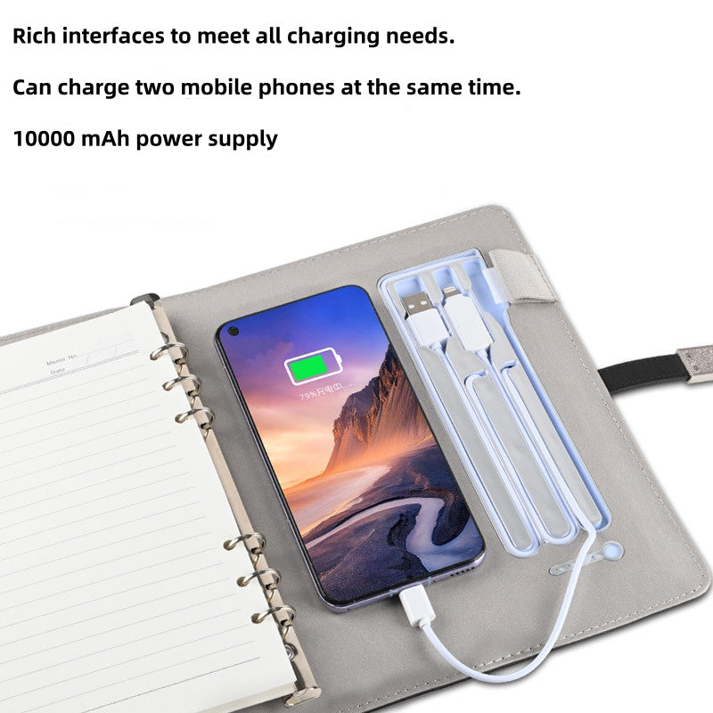 A5 Leather Smart Notebook with Power Bank & USB Charging, Business Organizer, Customizable Logo