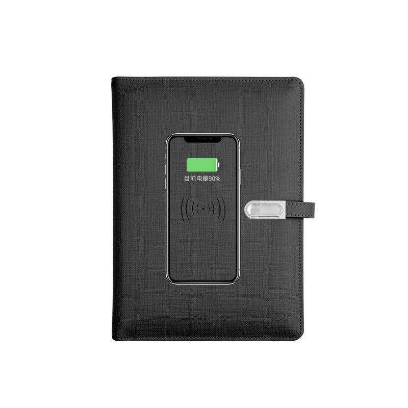 A5 Leather Smart Notebook with Power Bank & USB Charging, Business Organizer, Customizable Logo