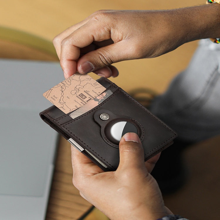 Full-Grain Leather RFID Wallet with AirTag Slot and Money Clip – Premium Leather Bag for Men