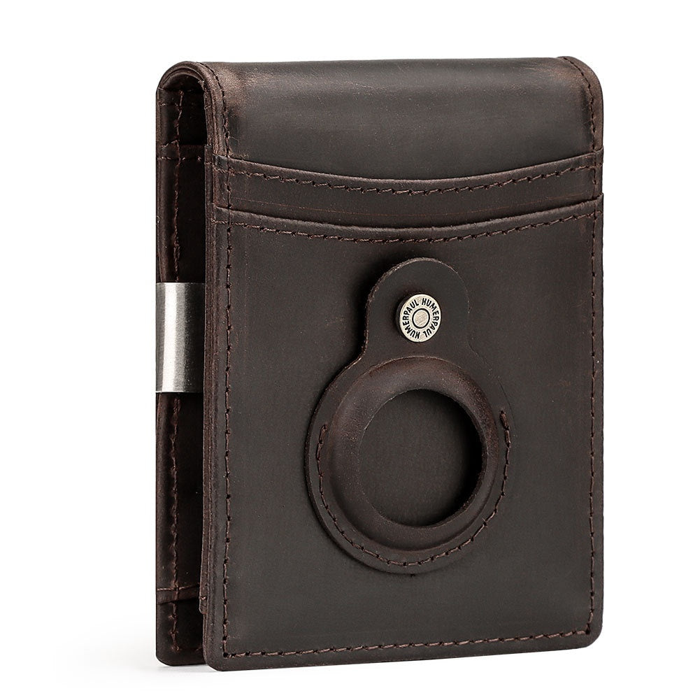 Full-Grain Leather RFID Wallet with AirTag Slot and Money Clip – Premium Leather Bag for Men