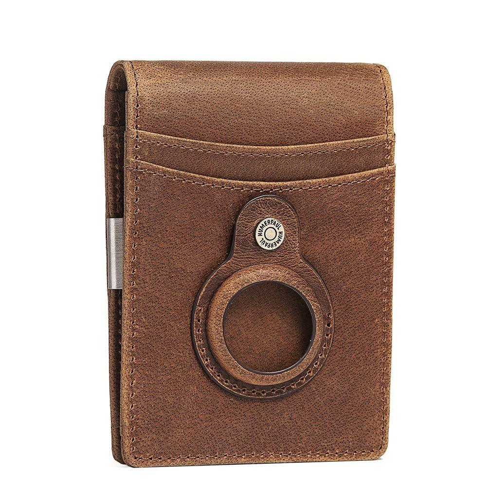 Full-Grain Leather RFID Wallet with AirTag Slot and Money Clip – Premium Leather Bag for Men