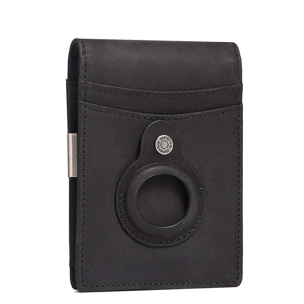 Full-Grain Leather RFID Wallet with AirTag Slot and Money Clip – Premium Leather Bag for Men