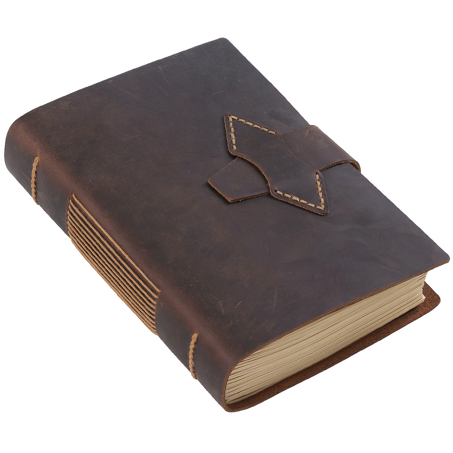 Handmade Full-Grain Leather A5 Note Book – Vintage Embossed Journal with Kraft Paper