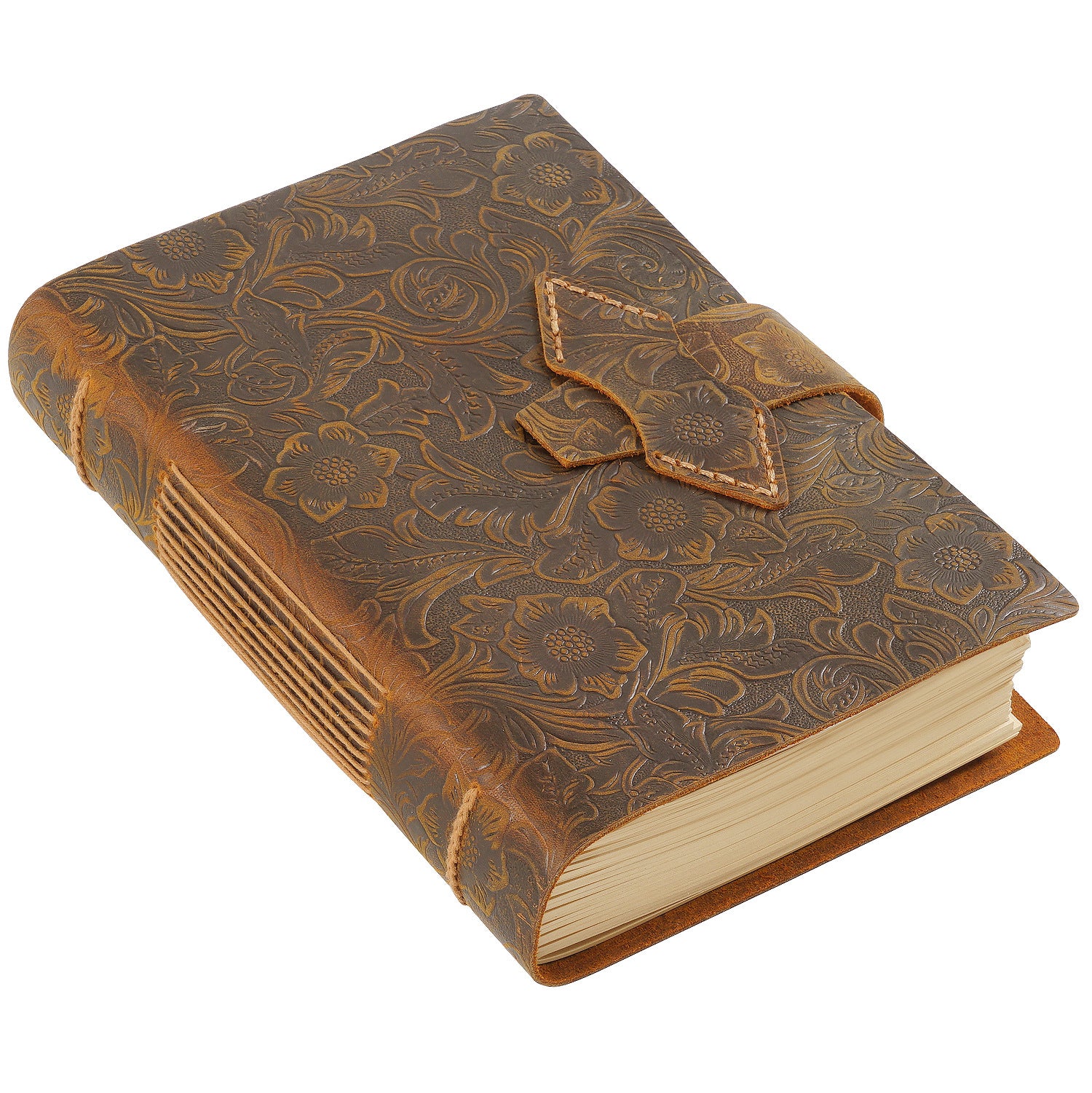 Handmade Full-Grain Leather A5 Note Book – Vintage Embossed Journal with Kraft Paper