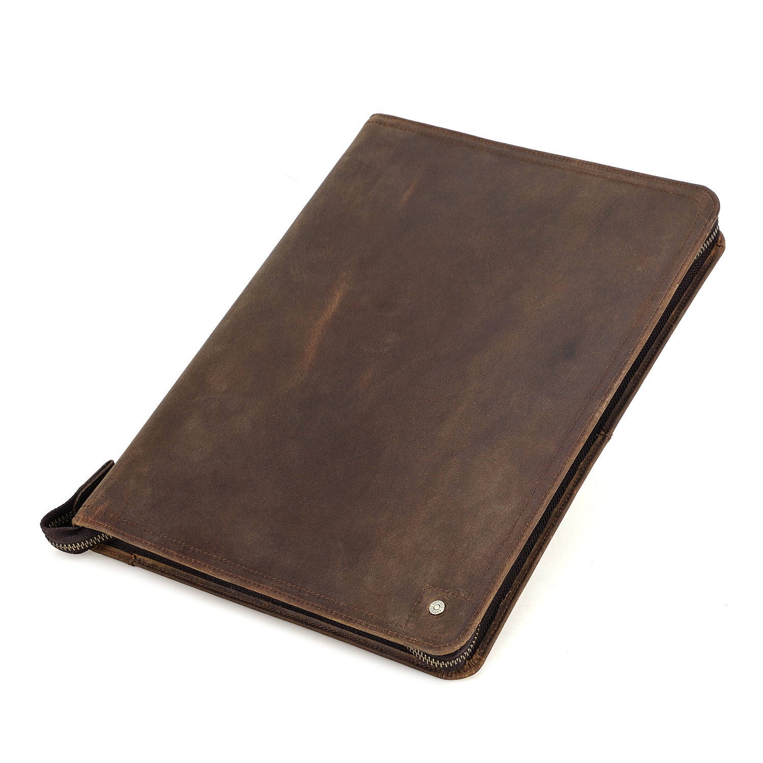 Vintage Leather A4 Notebook Cover – Full Grain Leather 4-Ring Binder with Pen Holder, Multi-Function Portfolio for iPad 11 Inch and Documents