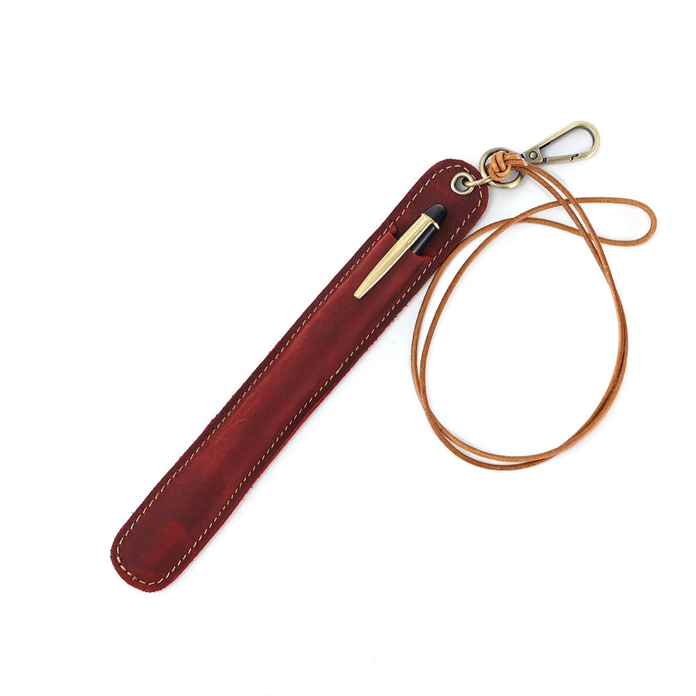 Vintage Leather Pen Cover – Handmade Full Grain Leather Pen Pouch with Neck Strap, Waist Clip Holder for Fountain Pen and Writing Tools