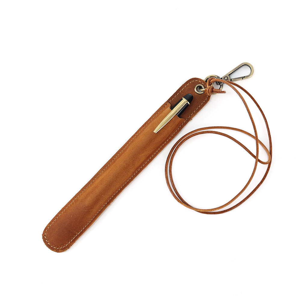 Vintage Leather Pen Cover – Handmade Full Grain Leather Pen Pouch with Neck Strap, Waist Clip Holder for Fountain Pen and Writing Tools