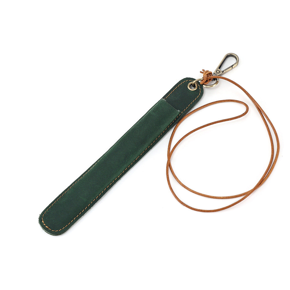 Vintage Leather Pen Cover – Handmade Full Grain Leather Pen Pouch with Neck Strap, Waist Clip Holder for Fountain Pen and Writing Tools