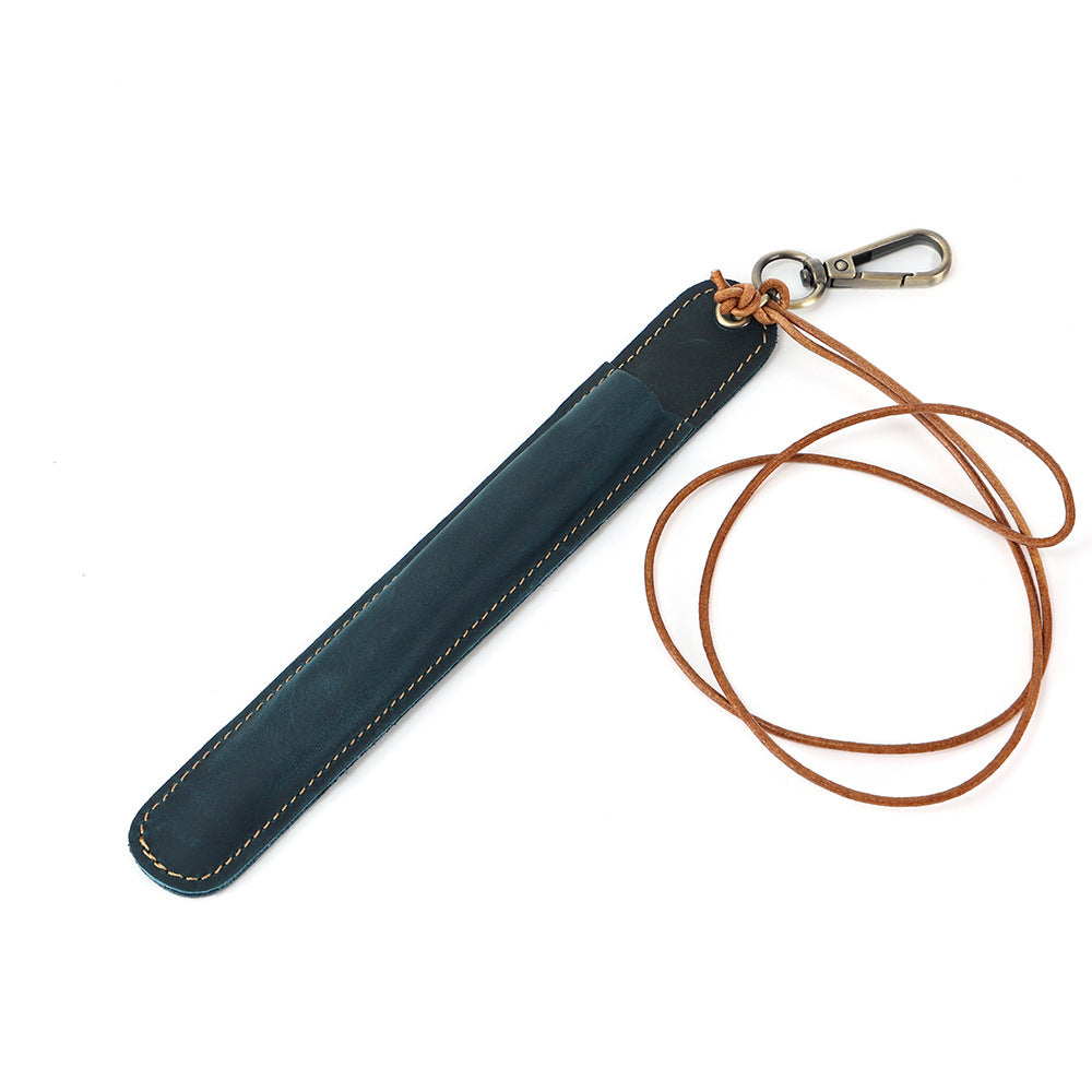 Vintage Leather Pen Cover – Handmade Full Grain Leather Pen Pouch with Neck Strap, Waist Clip Holder for Fountain Pen and Writing Tools