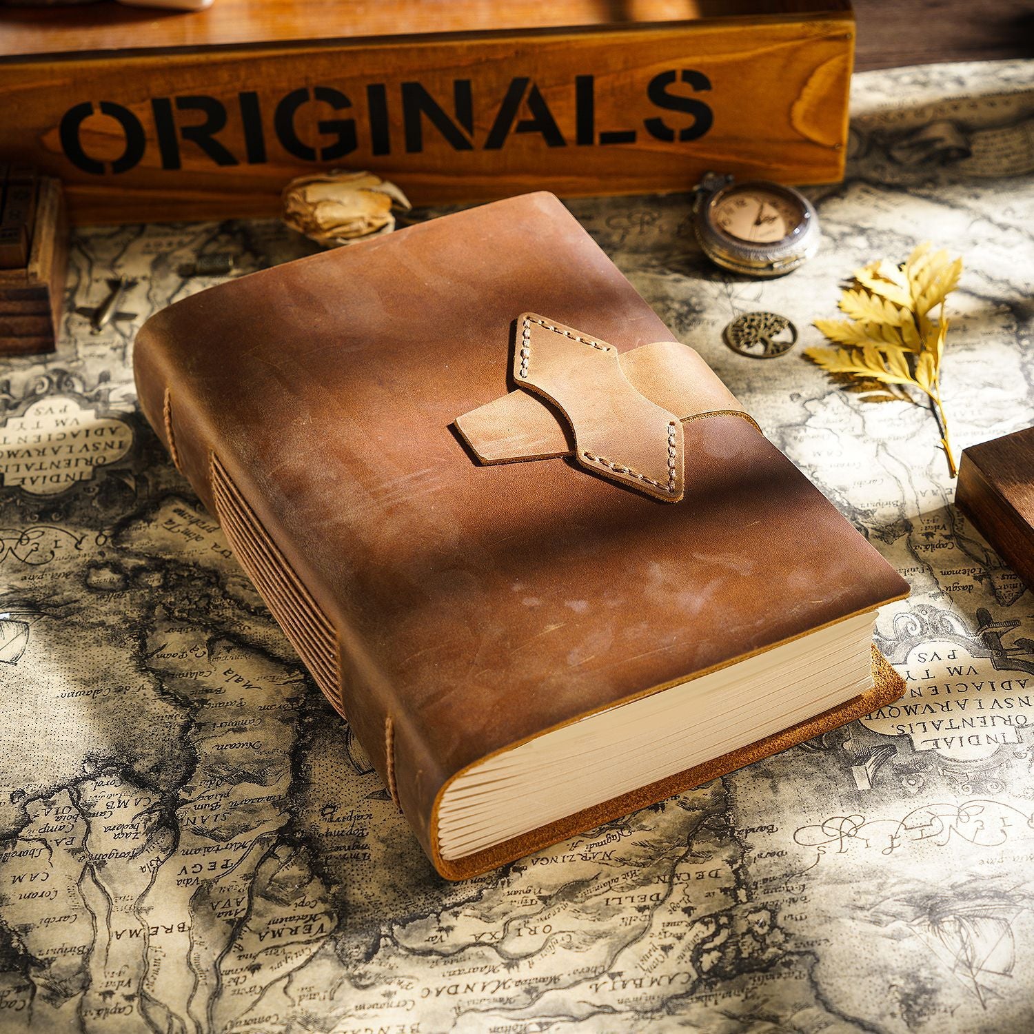 Handmade Full-Grain Leather A5 Note Book – Vintage Embossed Journal with Kraft Paper