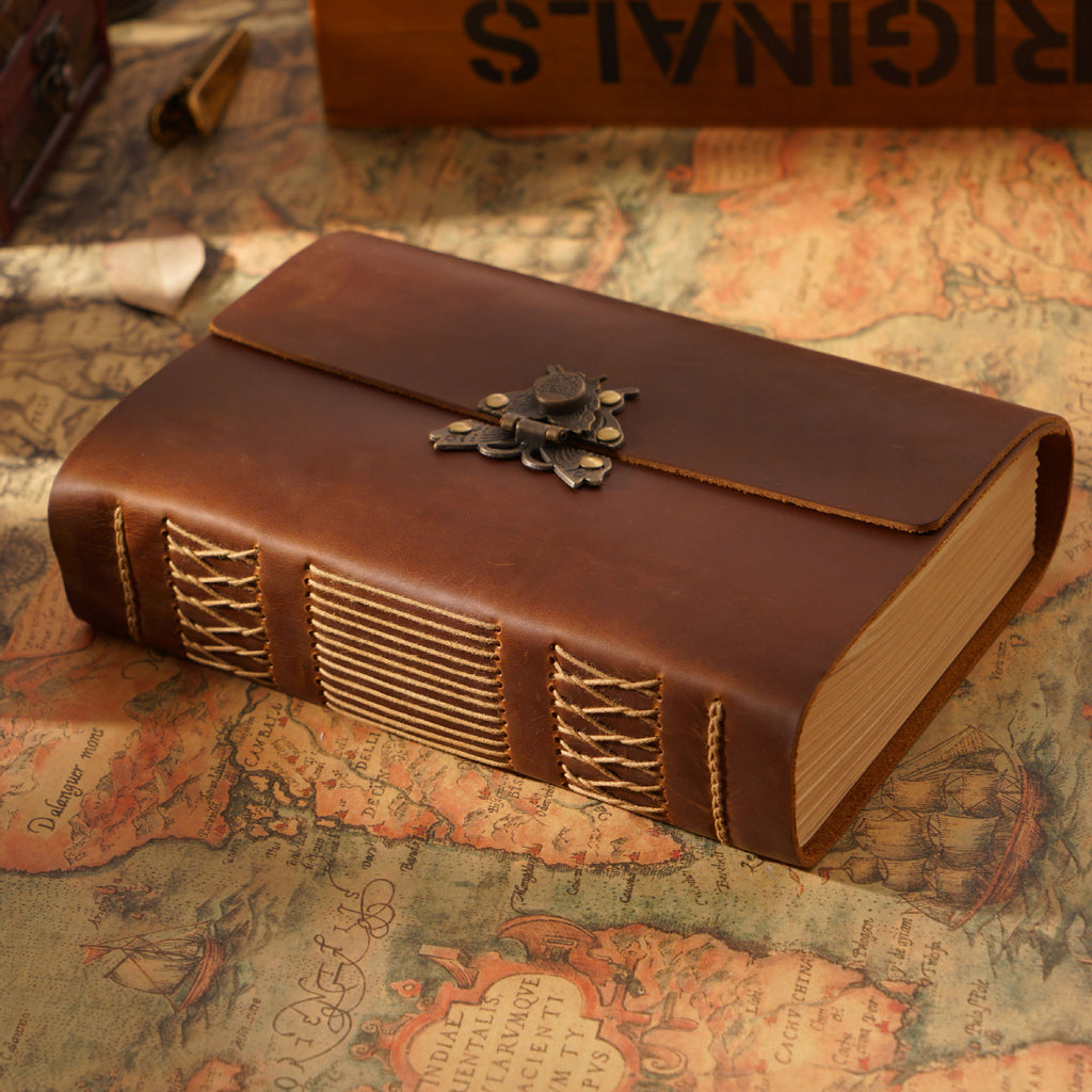 Handmade Vintage Leather Notebook – Thick Pages Travel Journal for Writing & Sketching