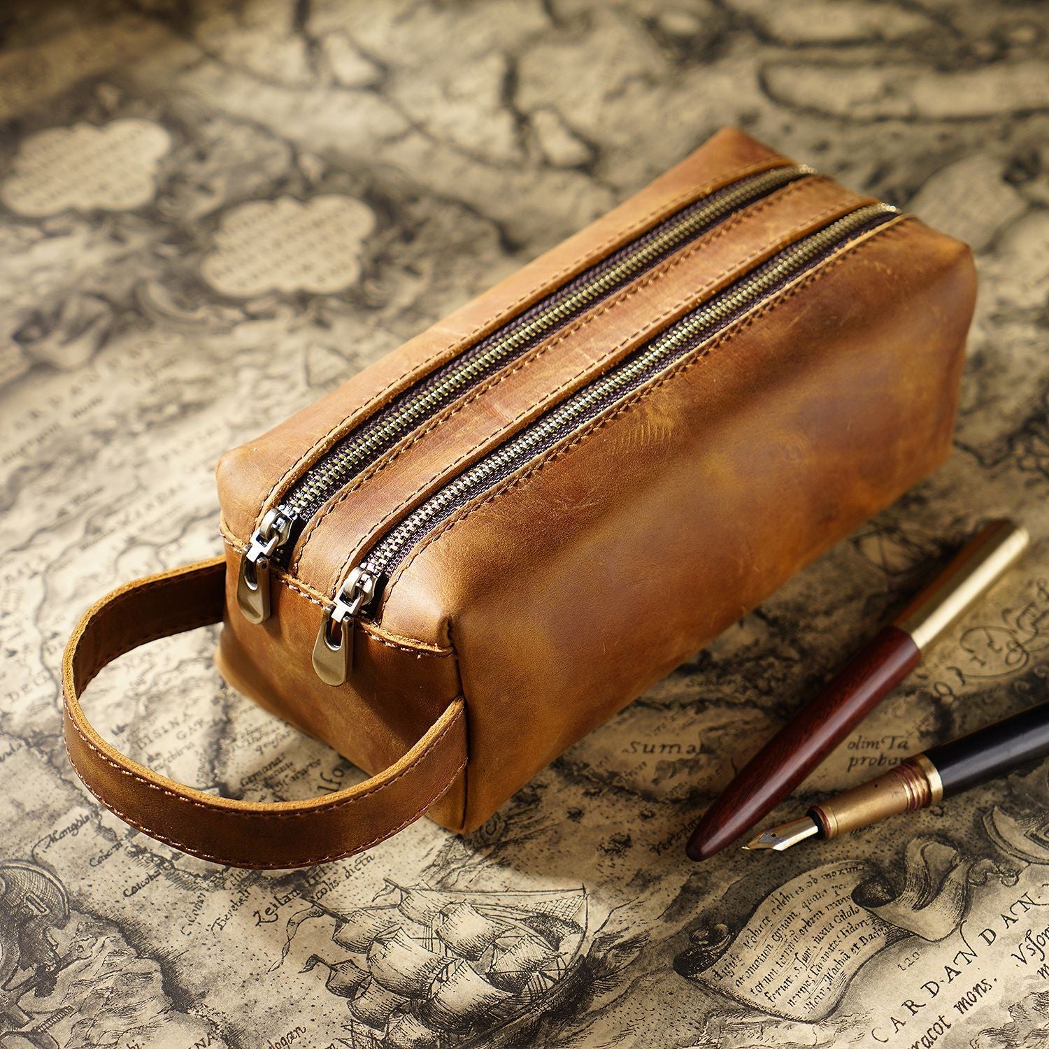 Leather Pencil Case – Double-Layer Large Capacity Storage Bag