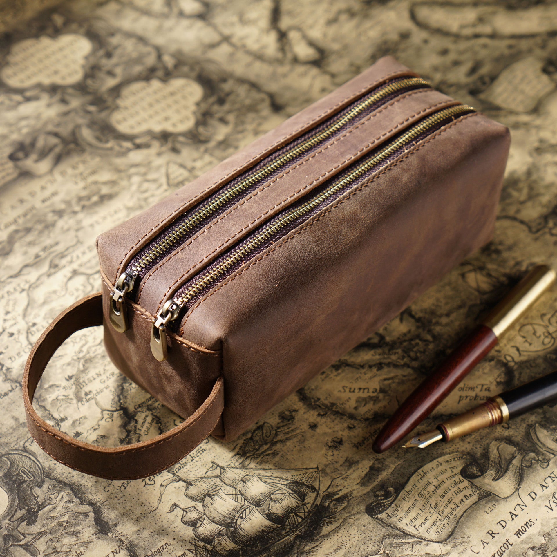 Leather Pencil Case – Double-Layer Large Capacity Storage Bag