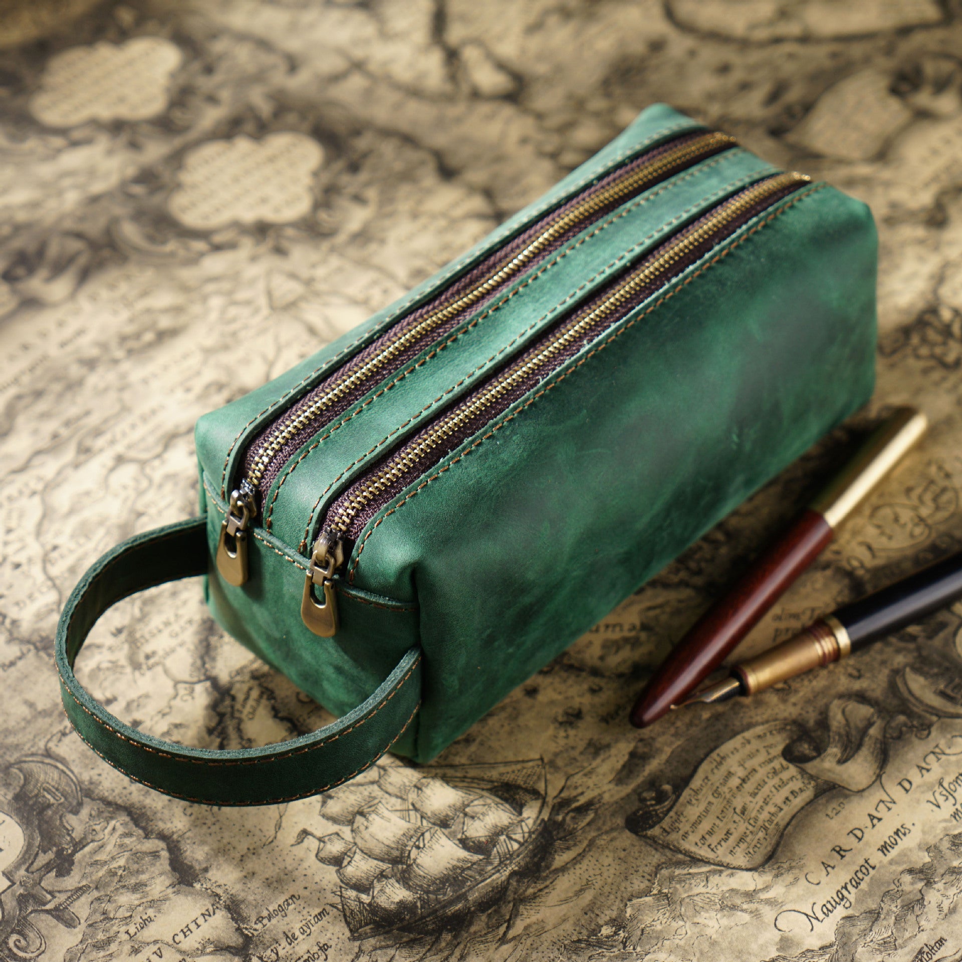 Leather Pencil Case – Double-Layer Large Capacity Storage Bag