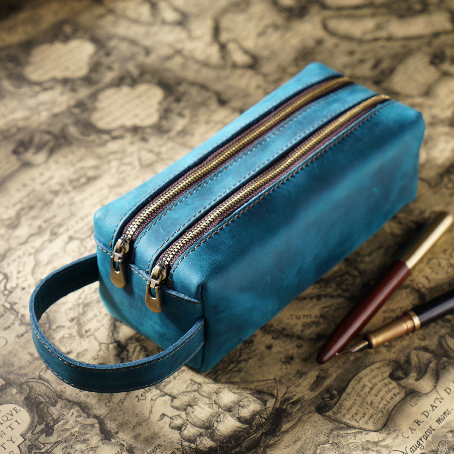 Leather Pencil Case – Double-Layer Large Capacity Storage Bag