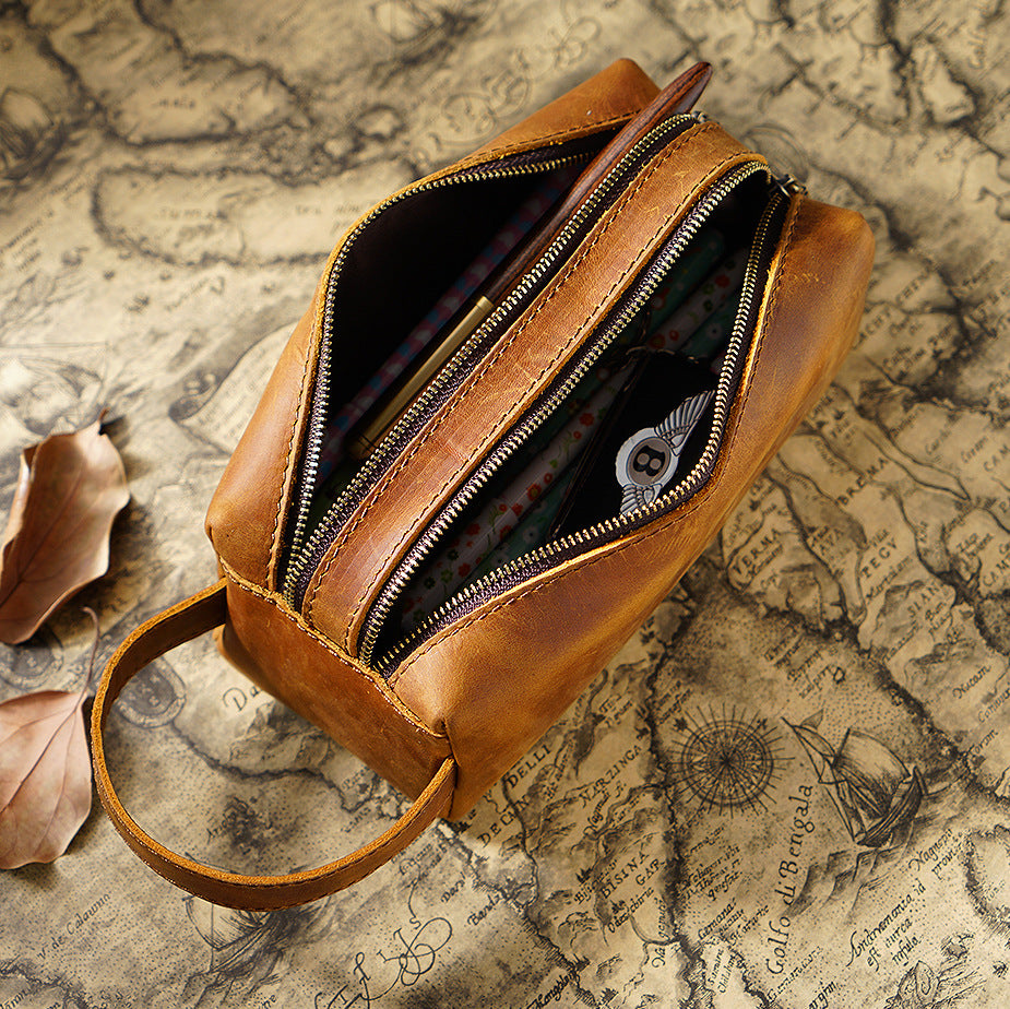 Leather Pencil Case – Double-Layer Large Capacity Storage Bag