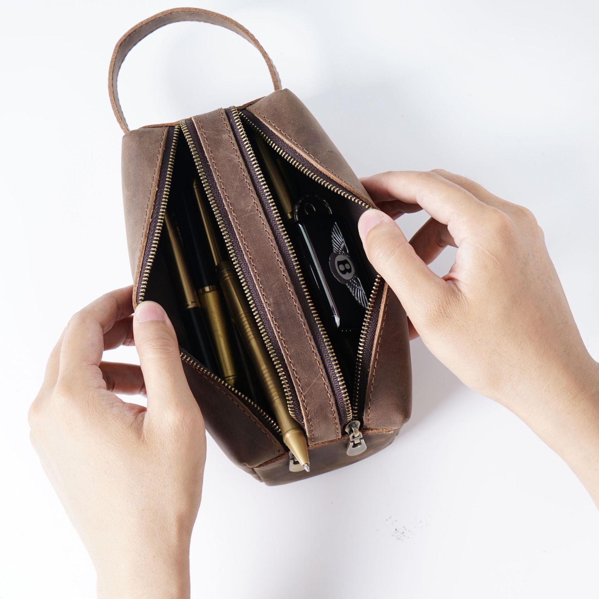 Leather Pencil Case – Double-Layer Large Capacity Storage Bag