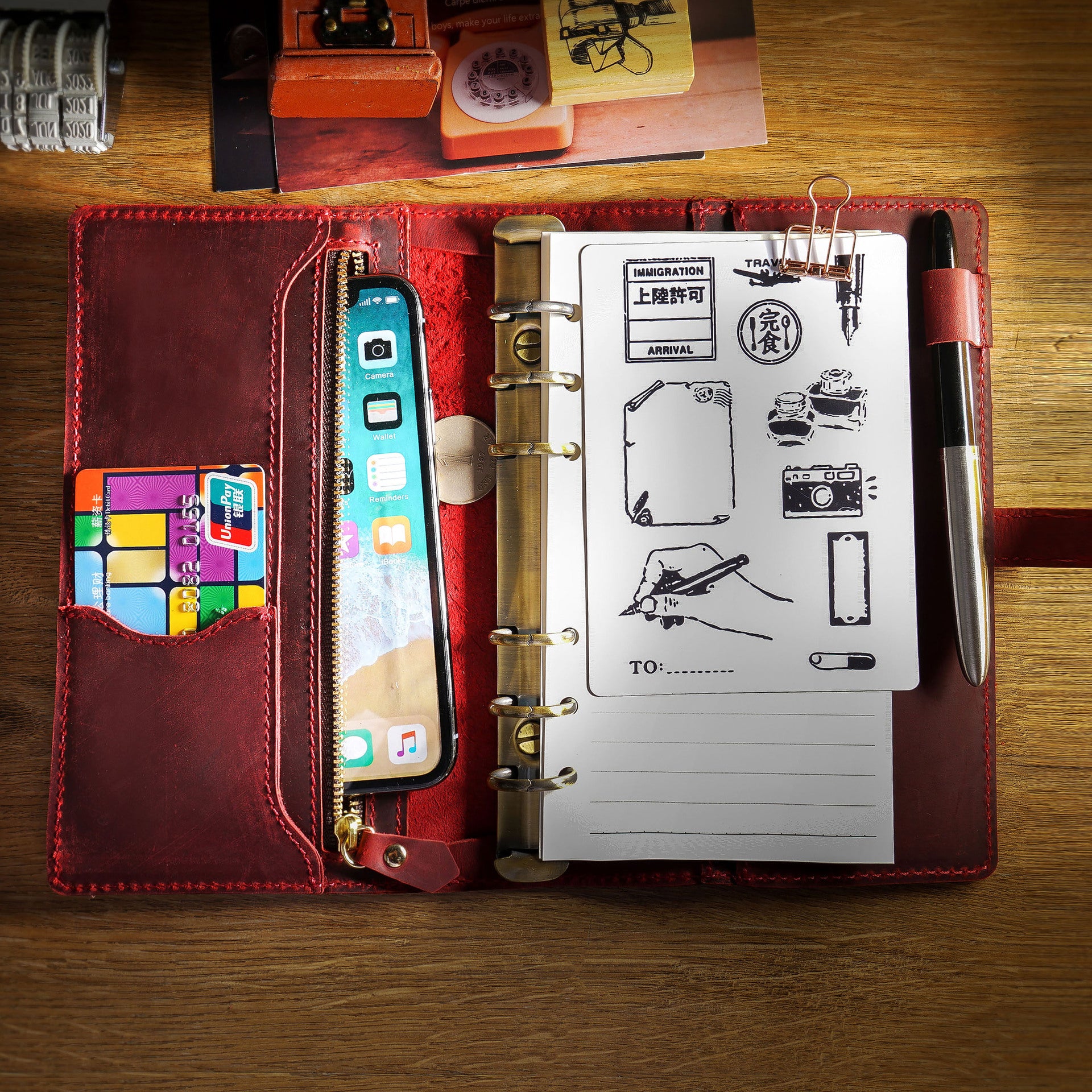Multi-functional Leather Binder Notebook – Travel Journal with Zipper and Vintage Design A6
