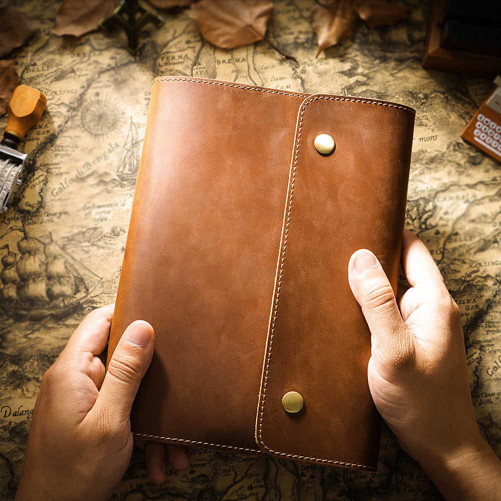 Premium Leather Notebook Cover for A5/A6 Journal – Genuine Cowhide Book Sleeve