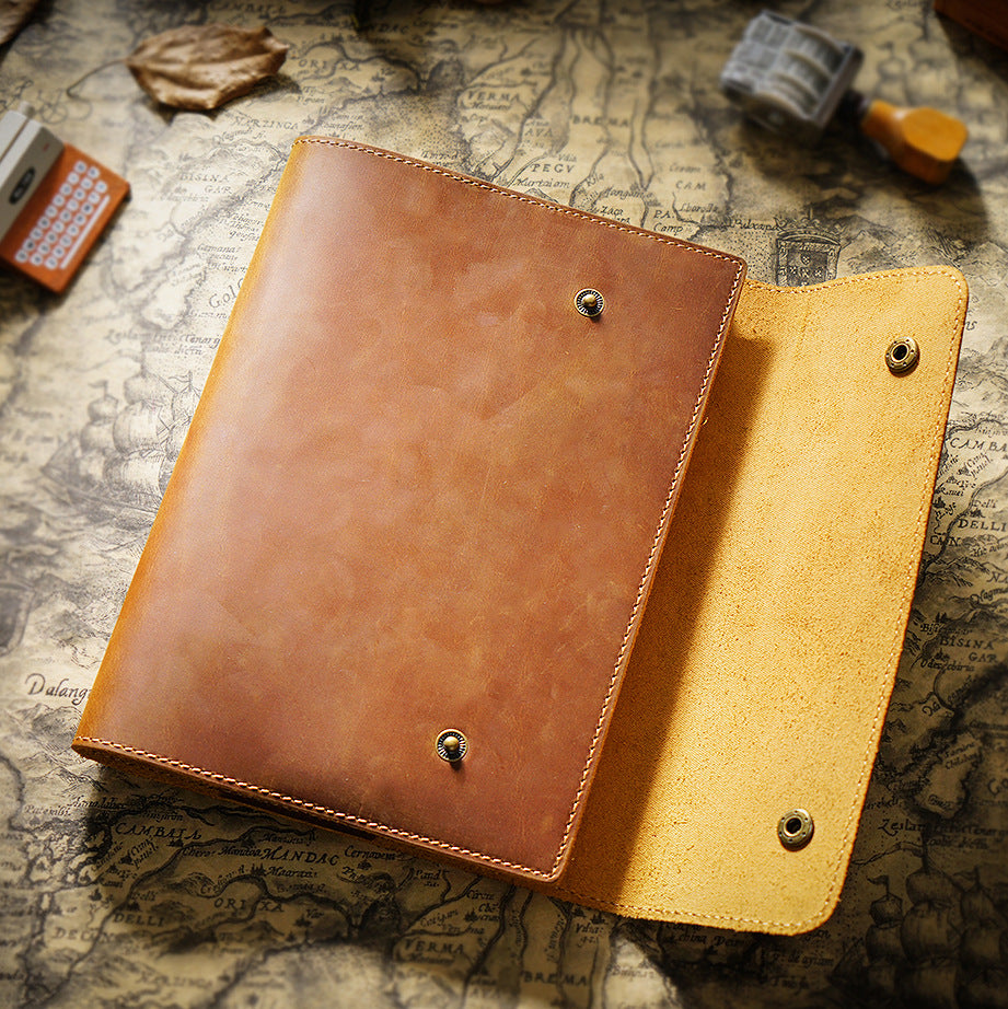 Premium Leather Notebook Cover for A5/A6 Journal – Genuine Cowhide Book Sleeve