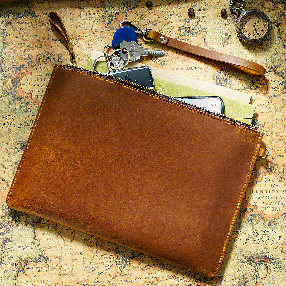 Full-Grain Leather Laptop Bag, Briefcase with Zipper Closure, Ideal for Notebooks and iPads