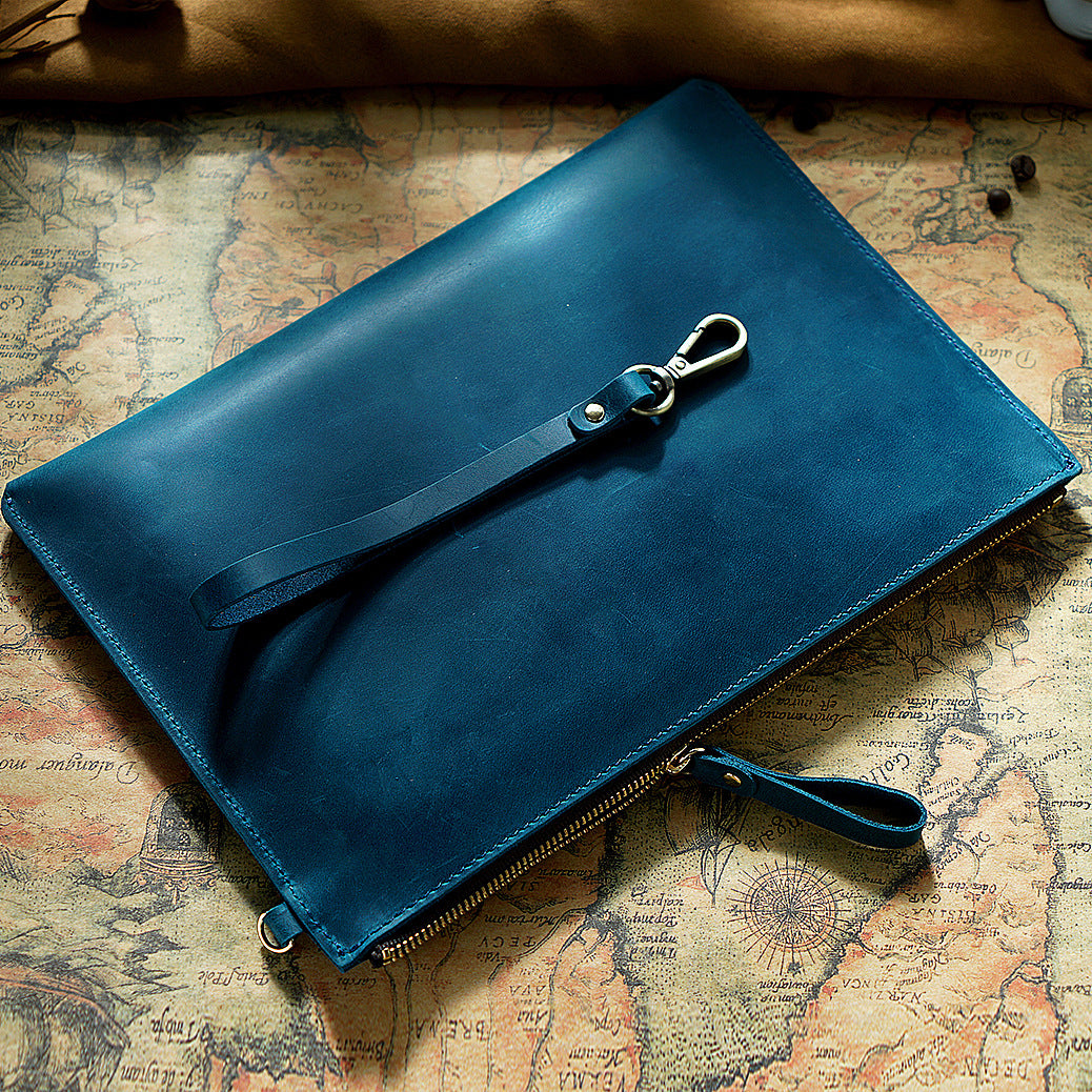 Full-Grain Leather Laptop Bag, Briefcase with Zipper Closure, Ideal for Notebooks and iPads