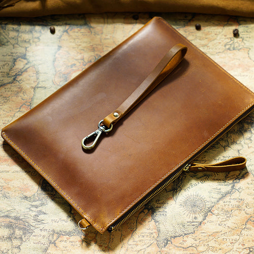 Full-Grain Leather Laptop Bag, Briefcase with Zipper Closure, Ideal for Notebooks and iPads