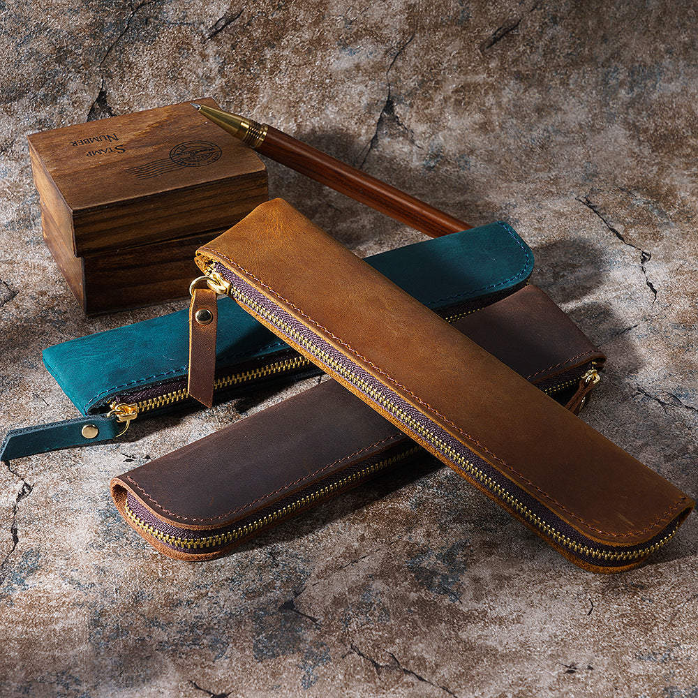 Vintage Leather Pencil Case – Slim Storage Sleeve for iPad Pencil, Apple Pencil, and Writing Instruments