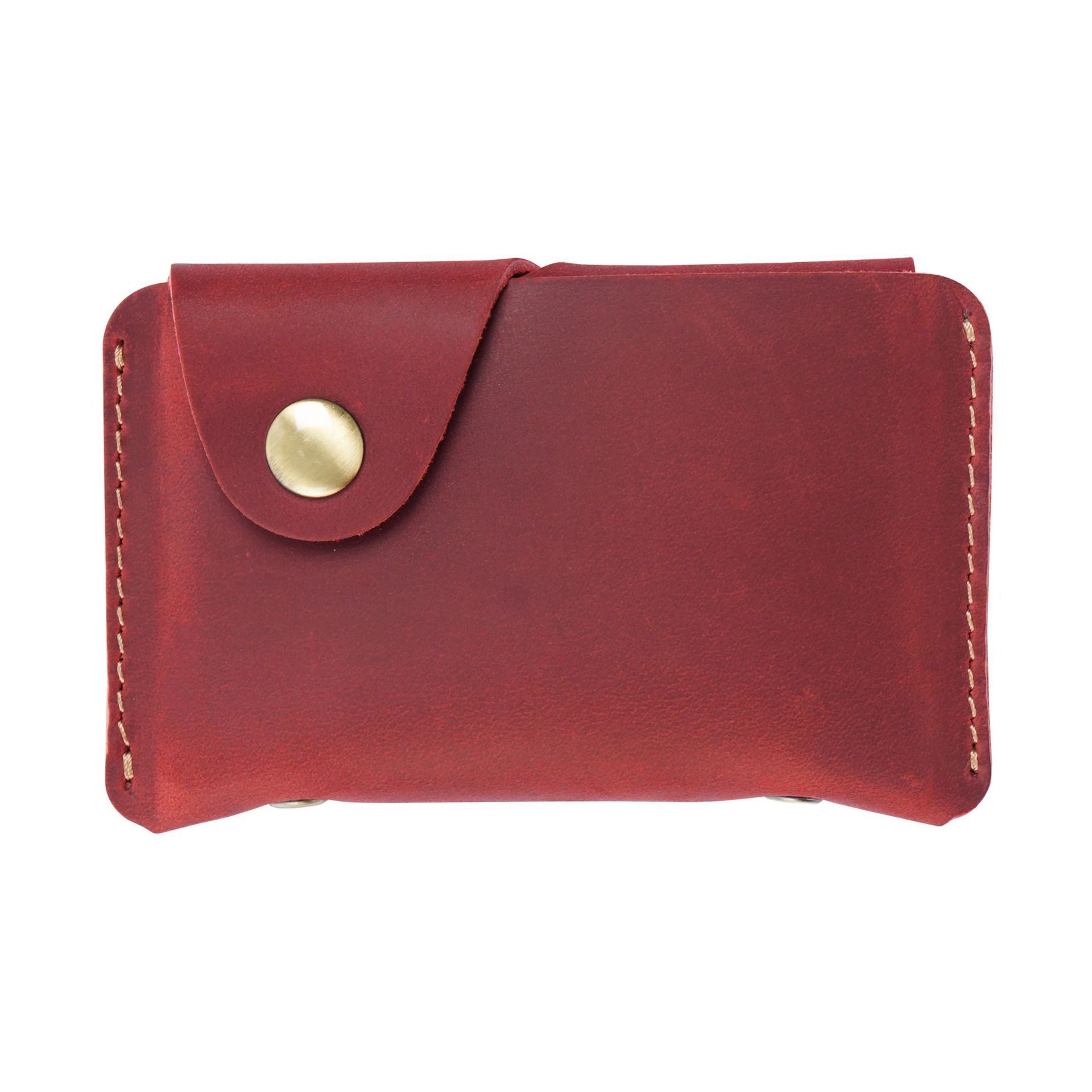Vintage Crazy Horse Leather Card Holder – Handmade Minimalist Wallet with Snap Closure for Cards & Coins