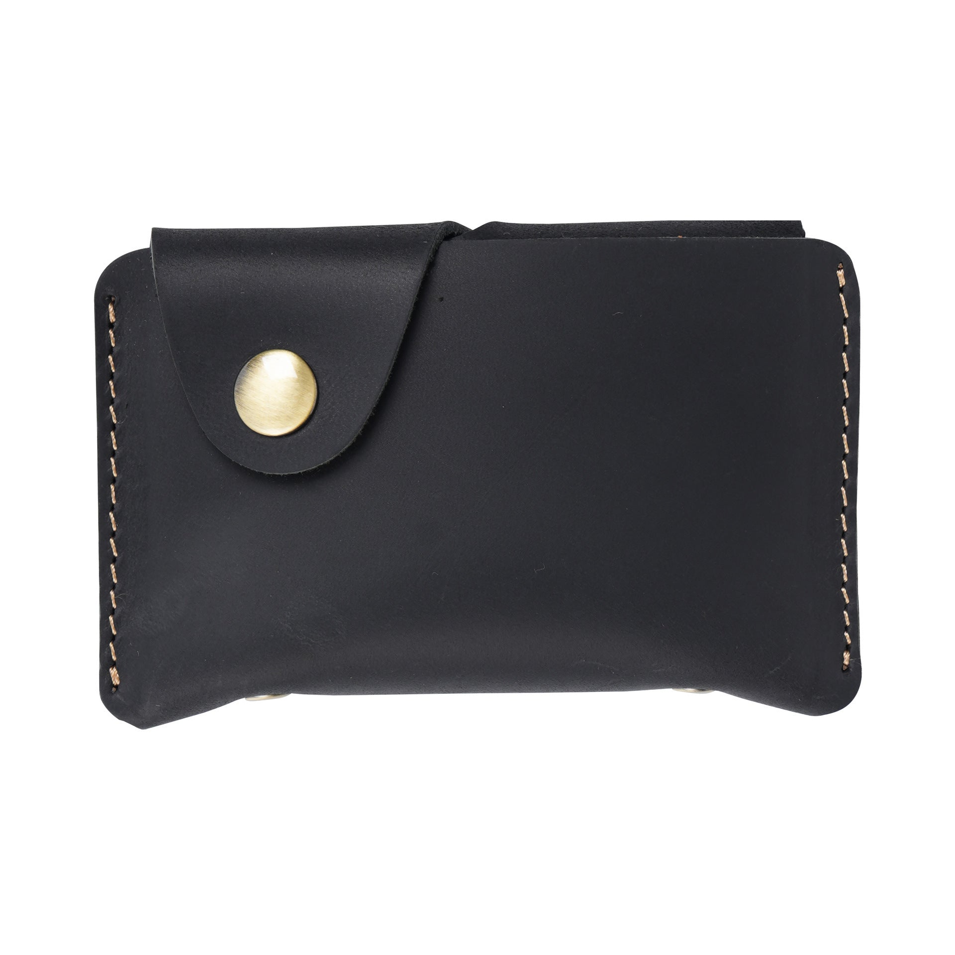 Vintage Crazy Horse Leather Card Holder – Handmade Minimalist Wallet with Snap Closure for Cards & Coins