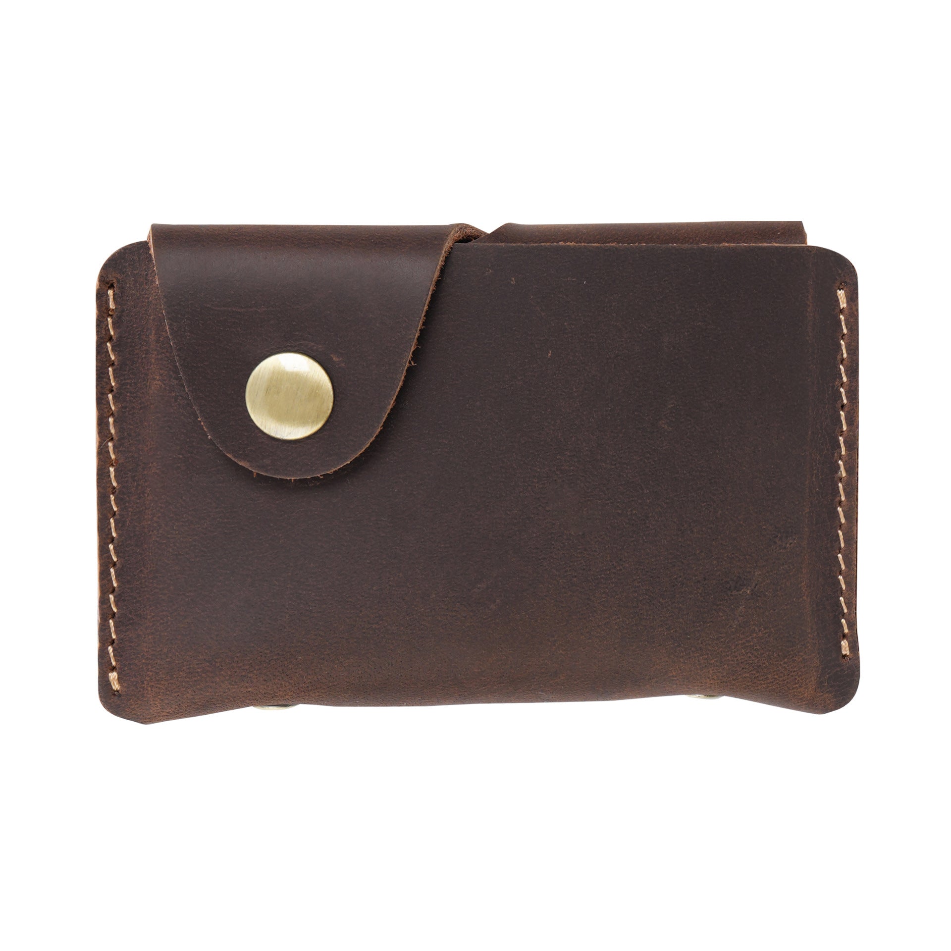 Vintage Crazy Horse Leather Card Holder – Handmade Minimalist Wallet with Snap Closure for Cards & Coins