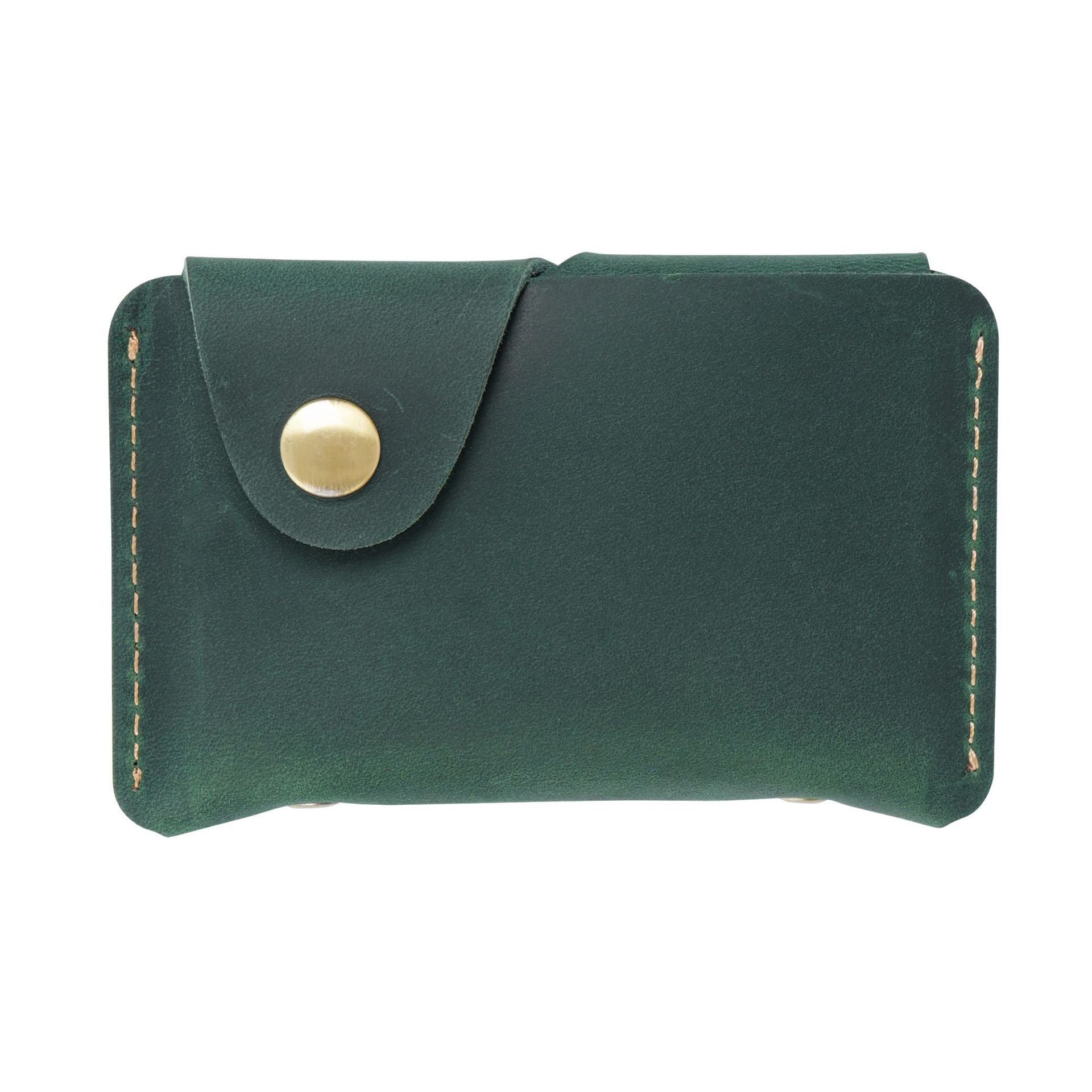 Vintage Crazy Horse Leather Card Holder – Handmade Minimalist Wallet with Snap Closure for Cards & Coins