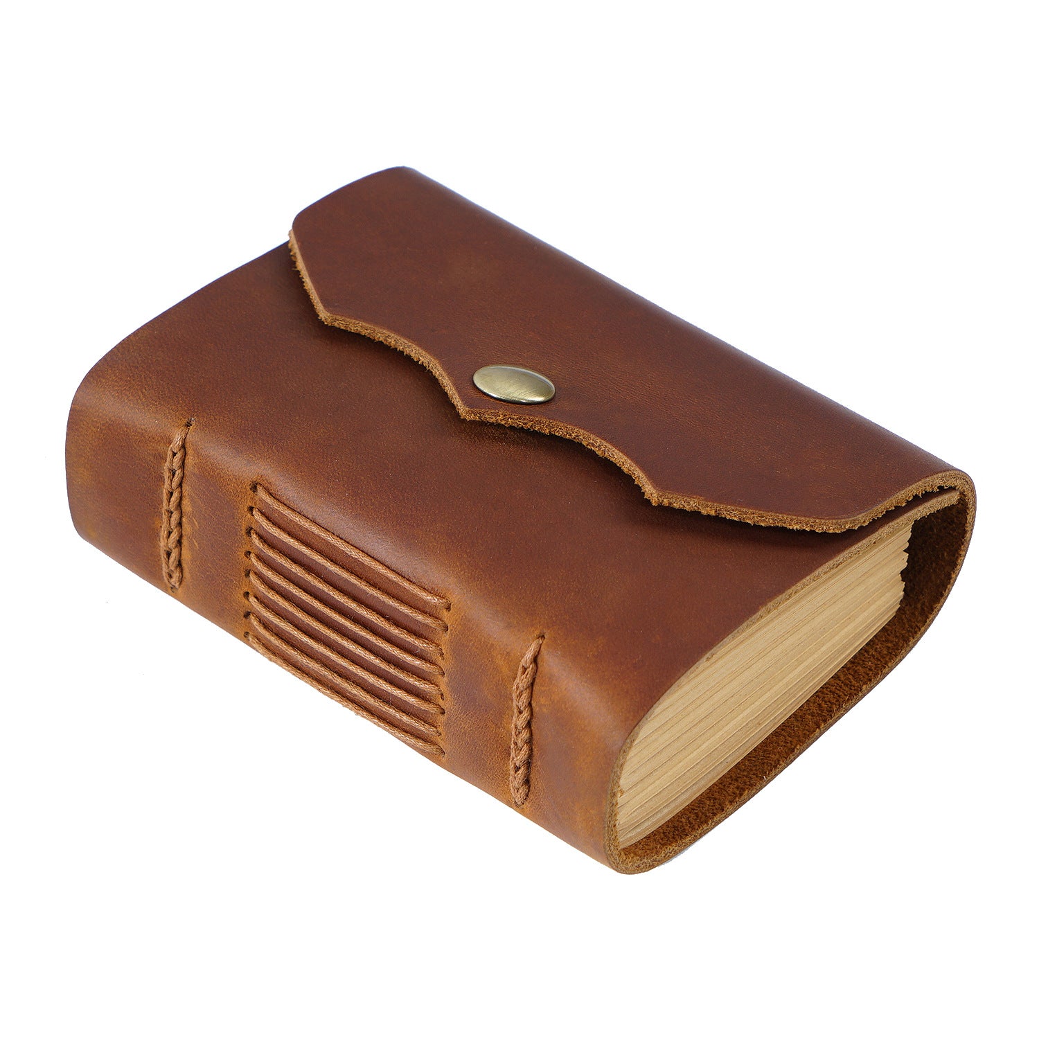 Vintage Handmade Full-Grain Leather Pocket Note Book – Mini Journal with Snap Closure