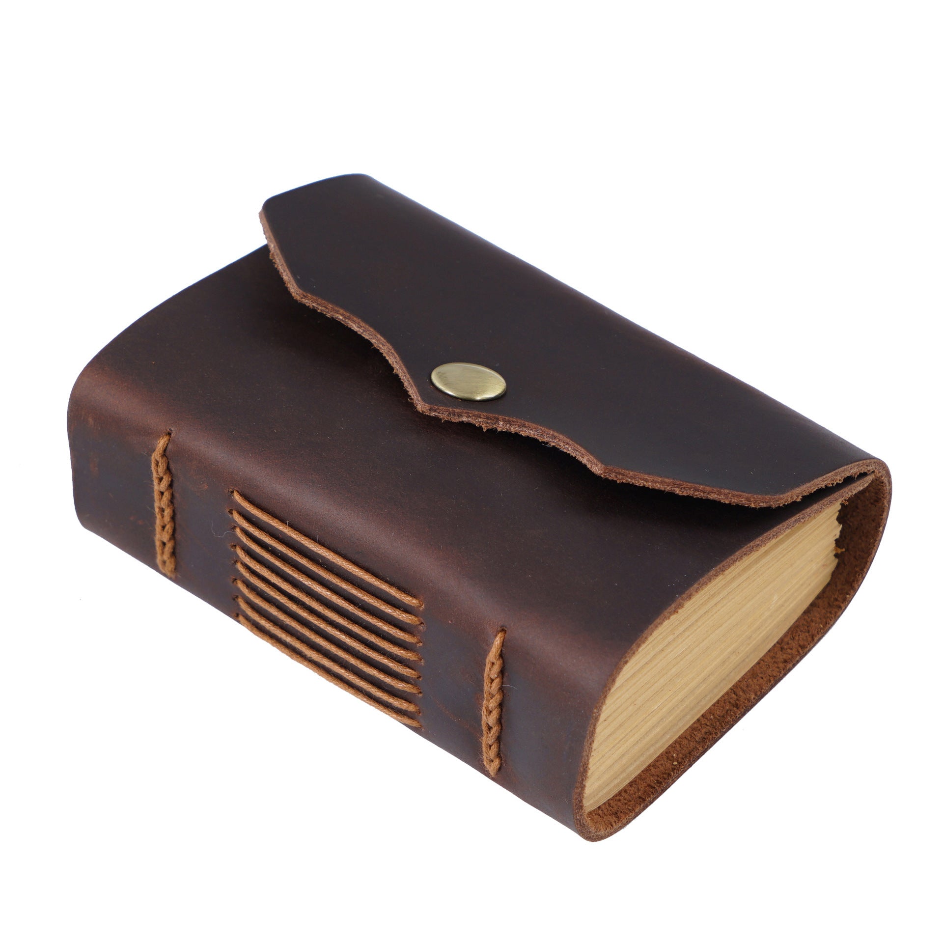Vintage Handmade Full-Grain Leather Pocket Note Book – Mini Journal with Snap Closure