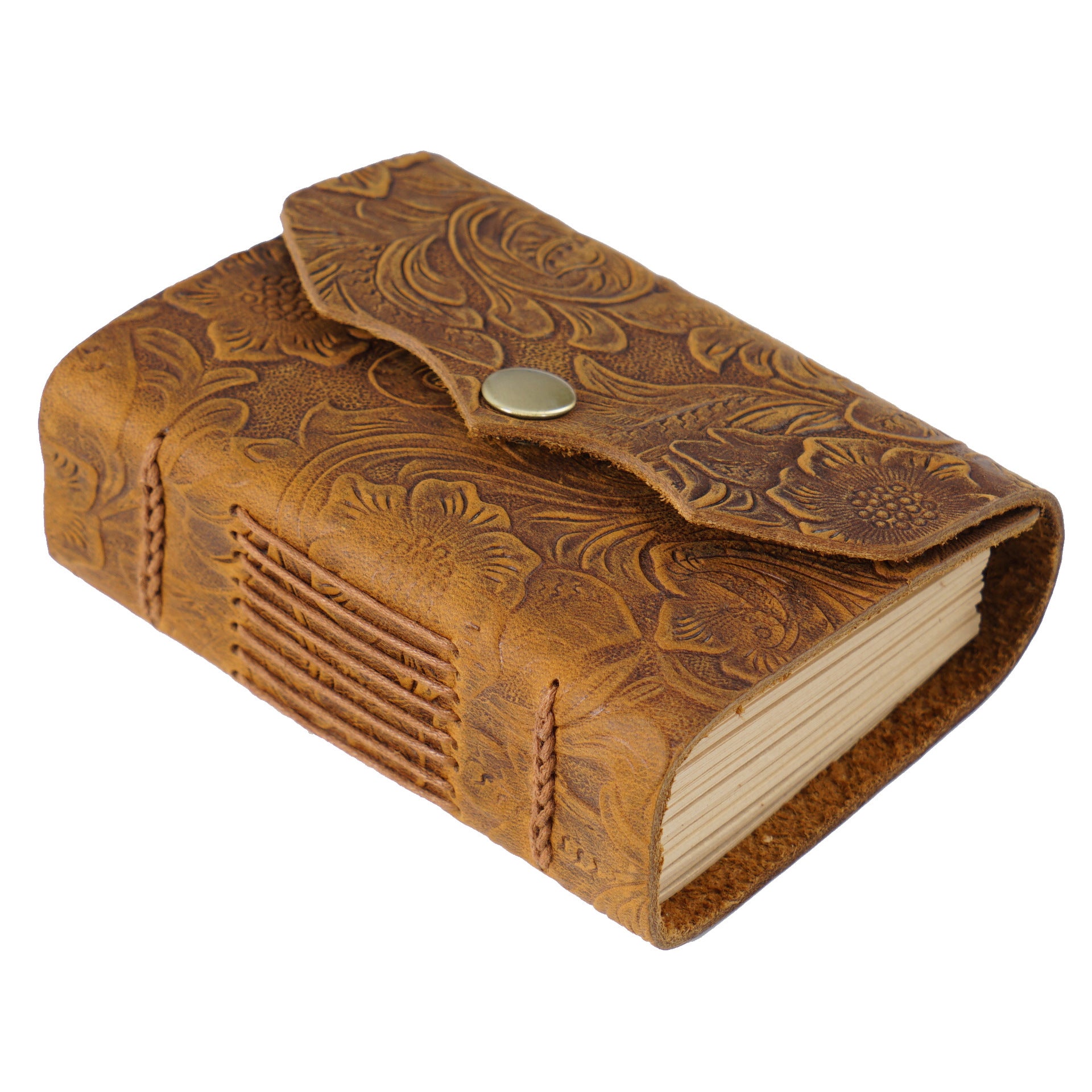 Vintage Handmade Full-Grain Leather Pocket Note Book – Mini Journal with Snap Closure