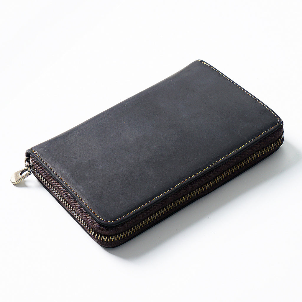 Vintage Leather Pen Storage Case with Zipper, Large Capacity Multi-Functional Stationery Organizer