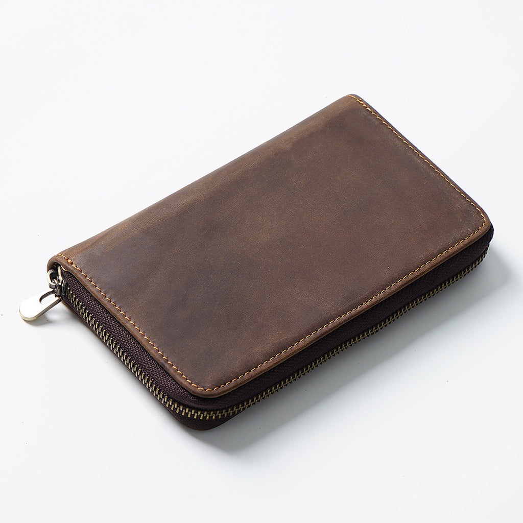 Vintage Leather Pen Storage Case with Zipper, Large Capacity Multi-Functional Stationery Organizer