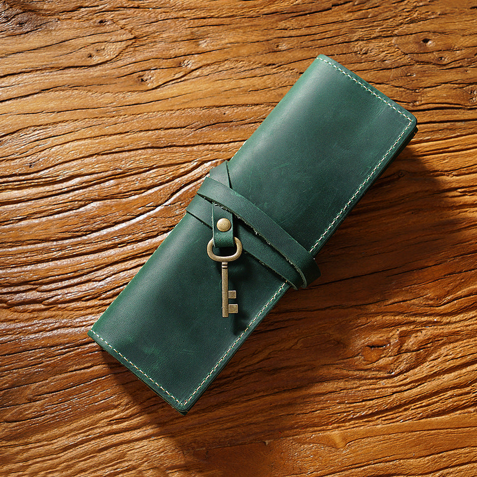 Vintage Leather Roll-Up Pencil Case – Multi-Slot Storage Wrap for Pens, Pencils, and Art Tools