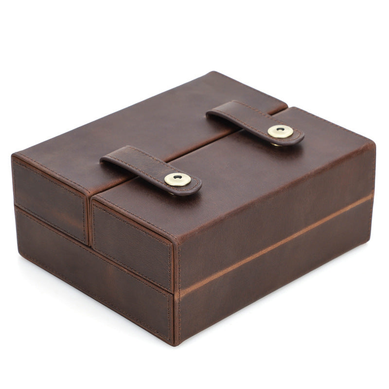 Vintage Crazy Horse Leather Cigar Storage Box – Portable Flip Cover with Buckle & Compartments