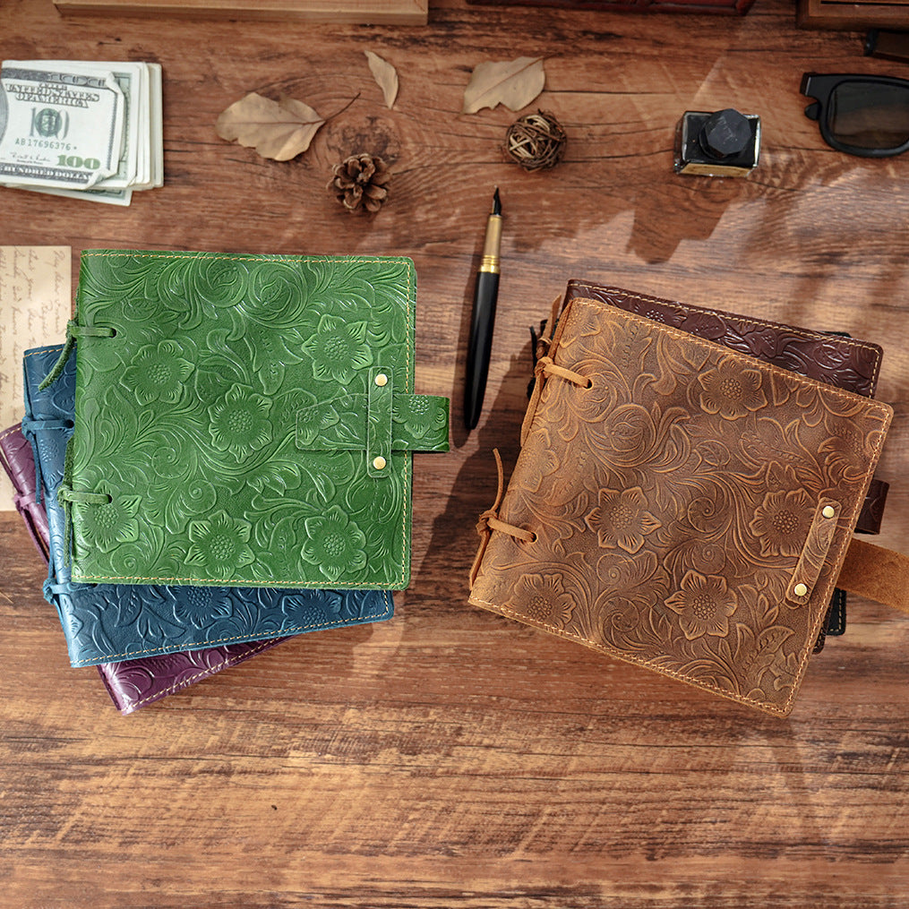 Vintage Embossed Leather Notebook with Handcrafted Binding & String Closure, Sketchbook