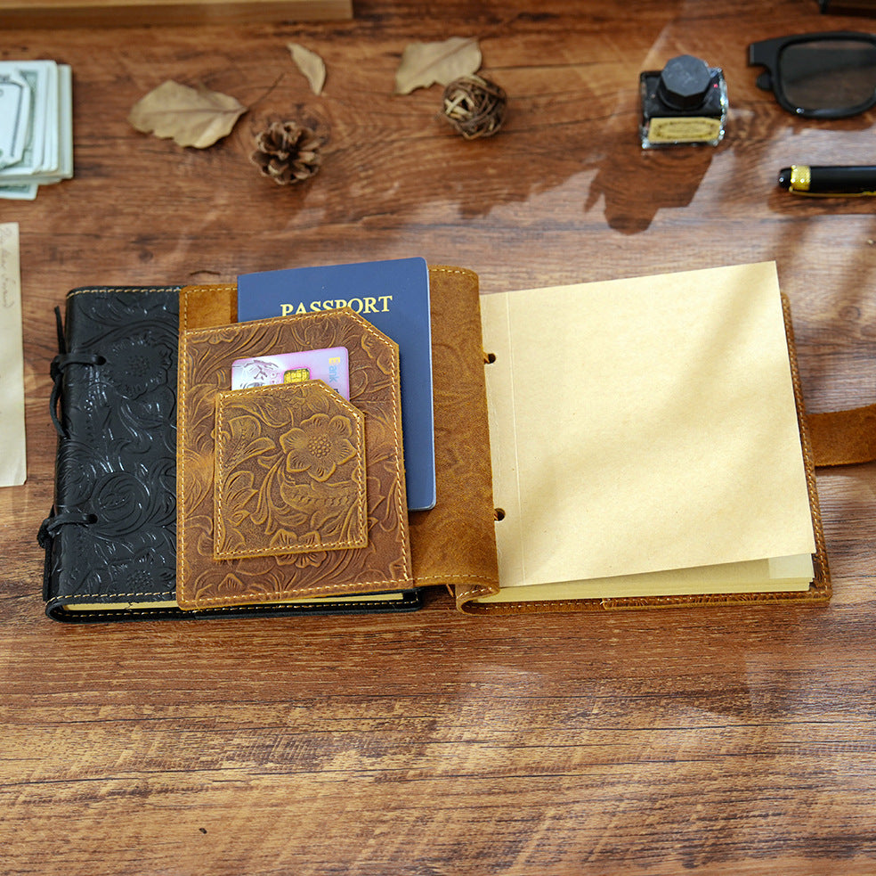 Vintage Embossed Leather Notebook with Handcrafted Binding & String Closure, Sketchbook