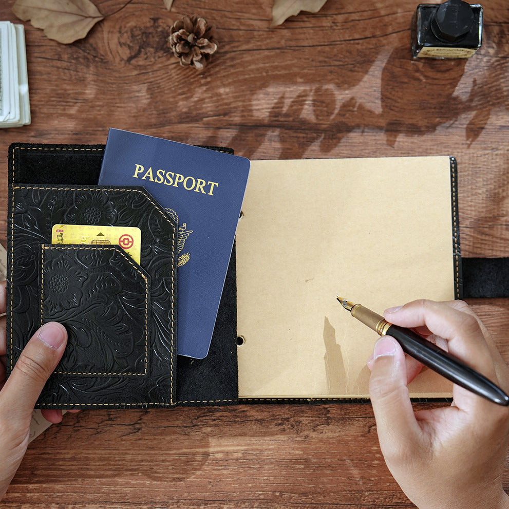 Vintage Embossed Leather Notebook with Handcrafted Binding & String Closure, Sketchbook