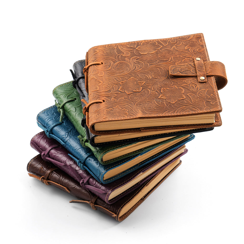 Vintage Embossed Leather Notebook with Handcrafted Binding & String Closure, Sketchbook