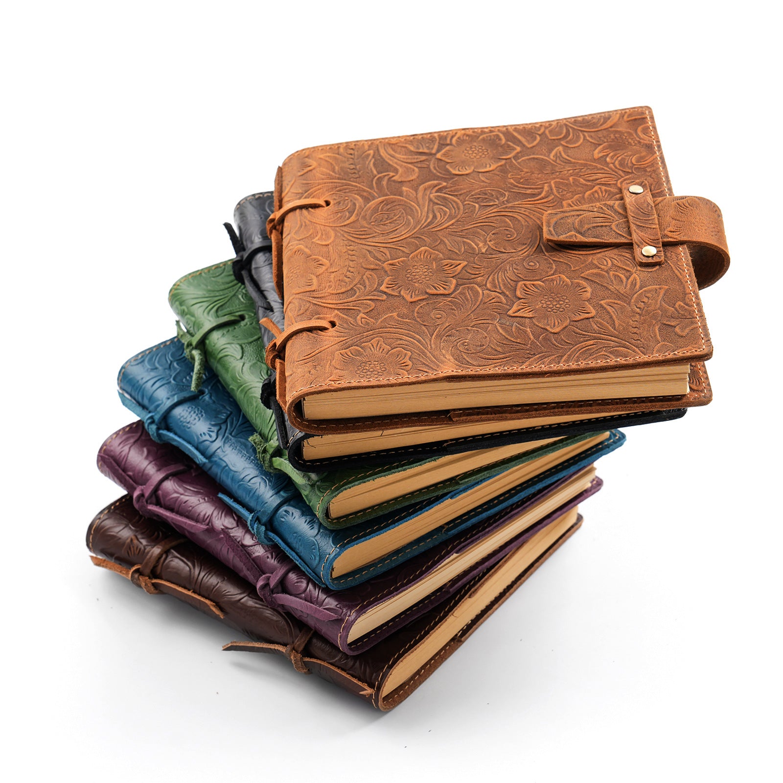 Vintage Embossed Leather Notebook with Handcrafted Binding & String Closure, Sketchbook