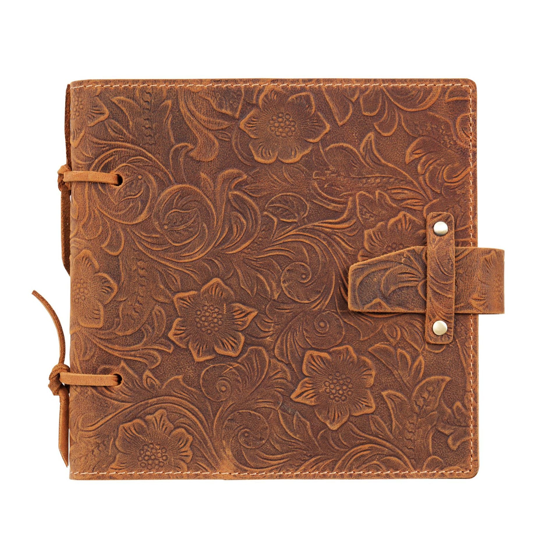 Vintage Embossed Leather Notebook with Handcrafted Binding & String Closure, Sketchbook