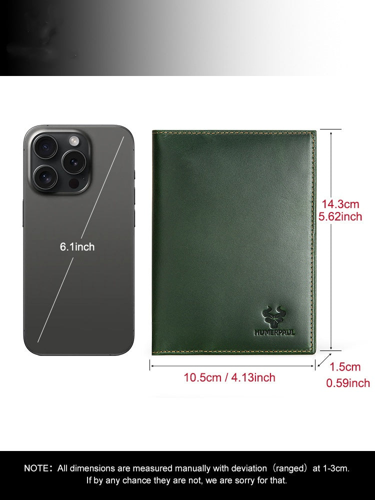 Vintage Full-Grain Leather RFID Passport Holder with AirTag Slot, Coin Pocket, and Card Holder